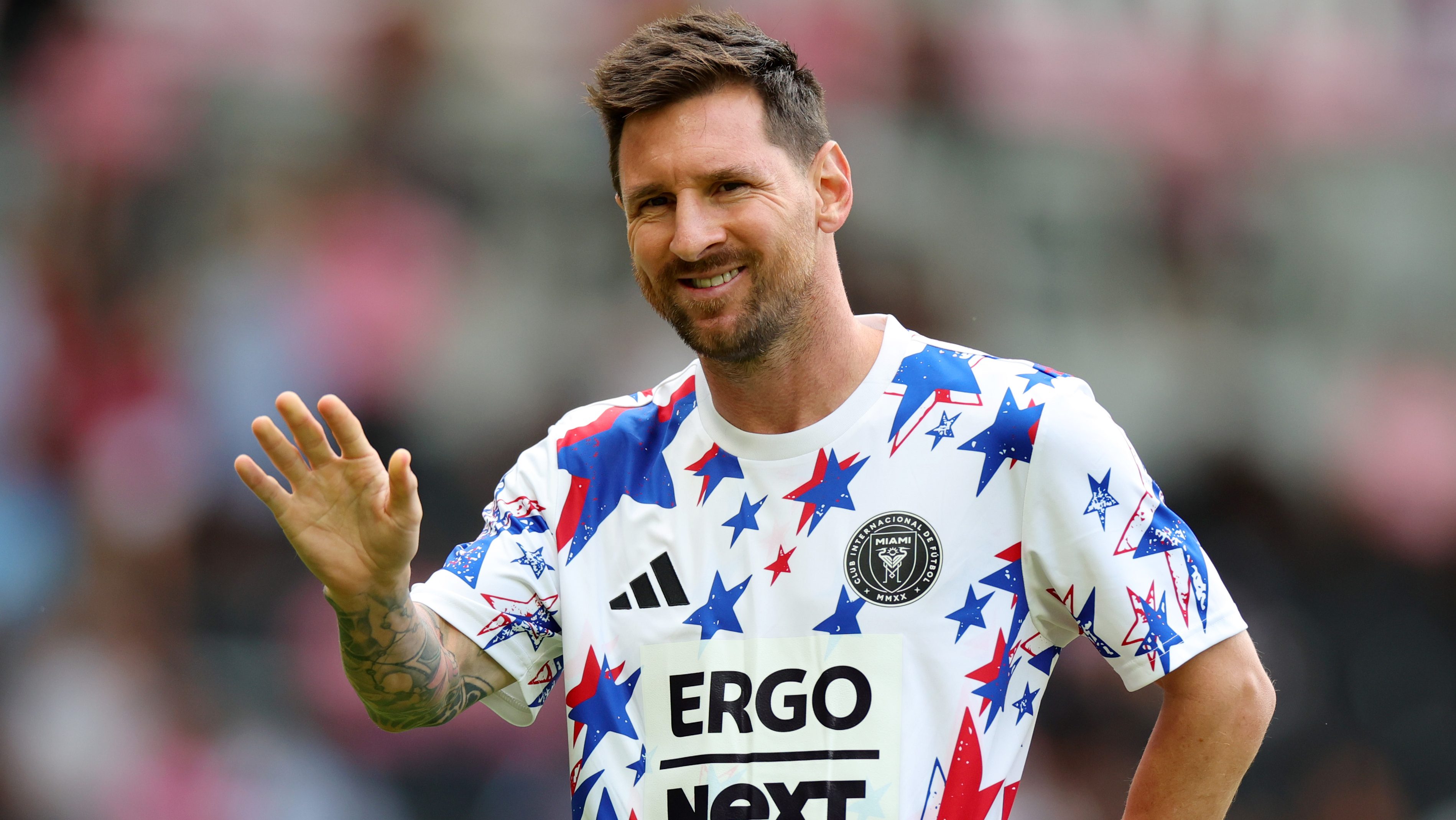 Lionel Messi az Inter Miami bemelegítésén.
