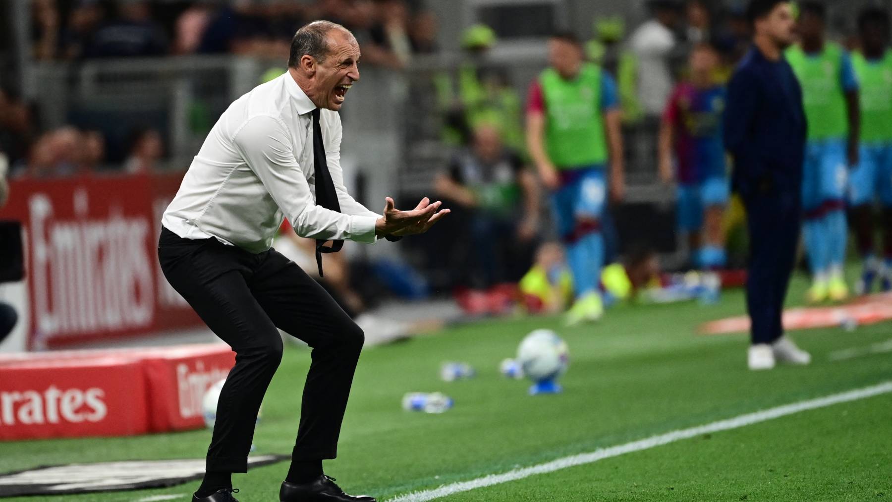 AC Milan's Italian coach Massimiliano Allegri reacts during the Italian Serie A football match between AC Milan and Cagliari at the San Siro Stadium in Milan on May 24, 2026.