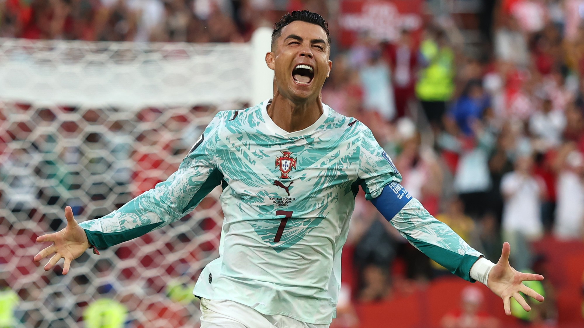 Cristiano Ronaldo a horvátok elleni gólját ünnepli a vébén.