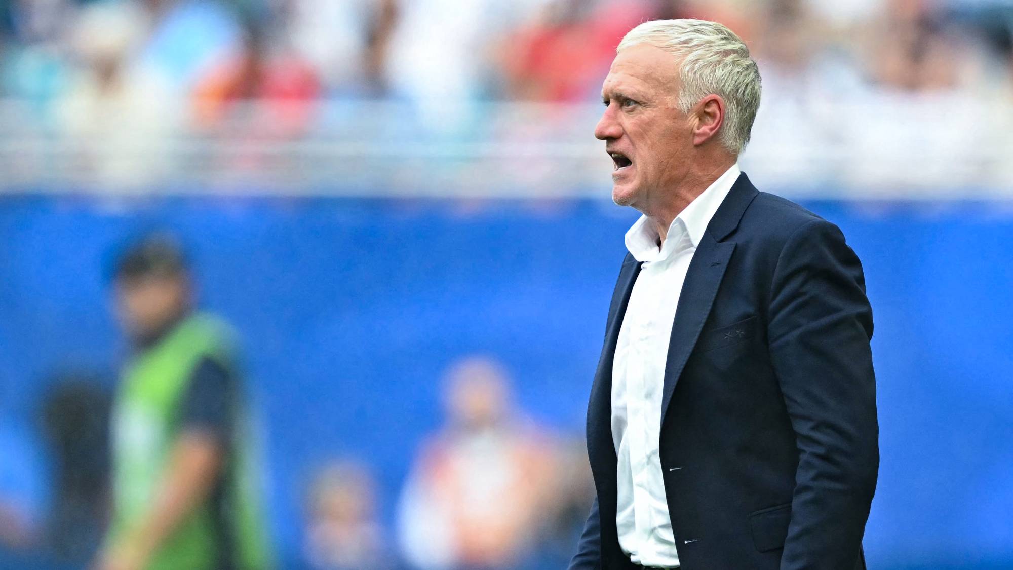 France's head coach Didier Deschamps gestures during the 2026 World Cup football tournament third-place match between France and England at the Miami Stadium in Miami on July 18, 2026.